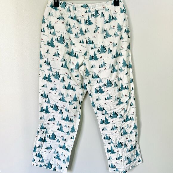 L.L. Bean Green & White Pine Tree Winter Scene Cozy Flannel Pajama Pants Large - Picture 6 of 9
